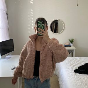 Urban outfitters pink fleece jacket